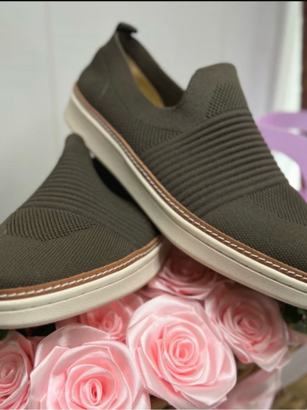 Talbots Olive Knit Slip-On Loafers
